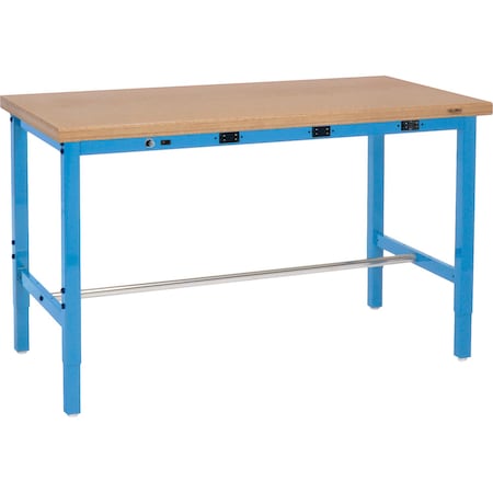 Global Industrial 60 x 30 Adjustable Height Workbench, Power Apron, Shop Top Safety Edge Blue 253843BBLA